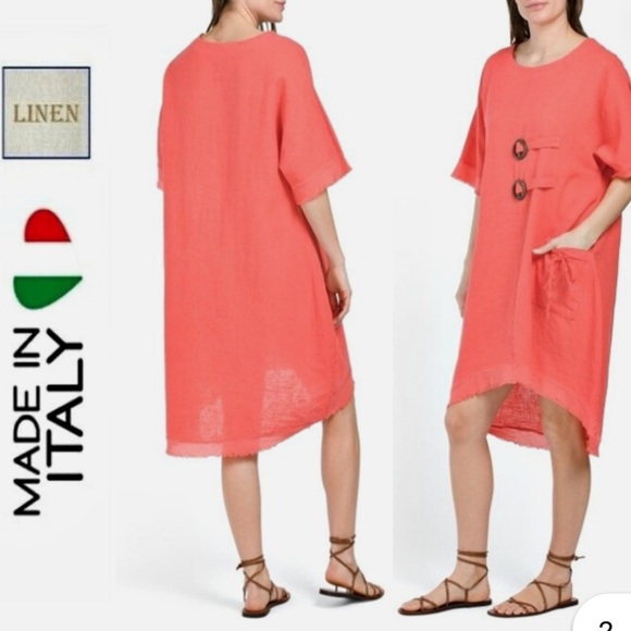 Cristina Vergani NWT Scoop neck 2-Button Cotton/Linen Blend Dress Size Medium - Picture 1 of 14